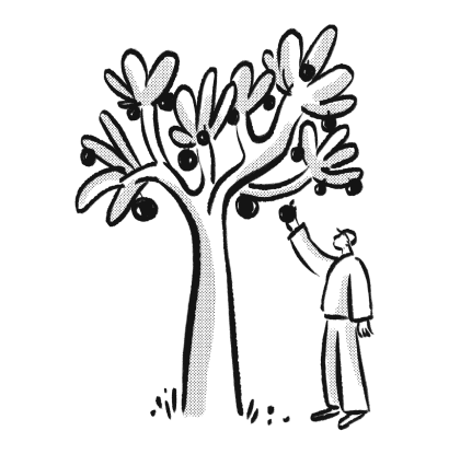 Illustration of man picking tree
